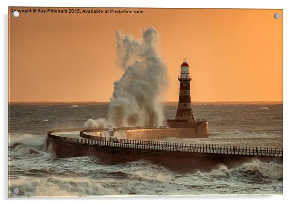 Big Wave at Roker Lighthouse Acrylic by Ray Pritchard