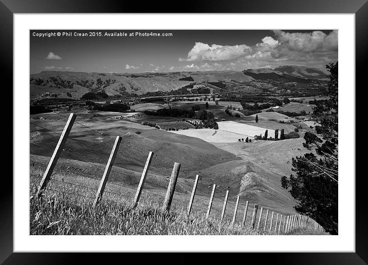 Fenced off hillside, Te Mata, New Zealand Framed Mounted Print by Phil Crean