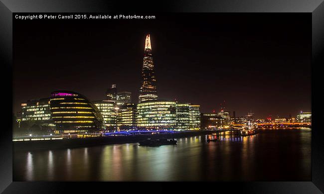 London Skyline and The Shard at night. Framed Print by Peter Carroll