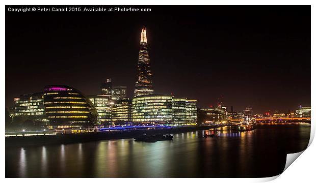 London Skyline and The Shard at night. Print by Peter Carroll