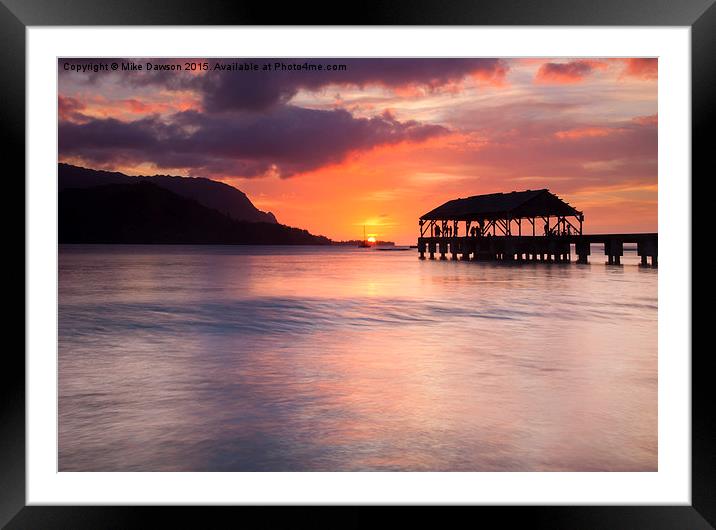 Hanelei Pier Sunset Framed Mounted Print by Mike Dawson