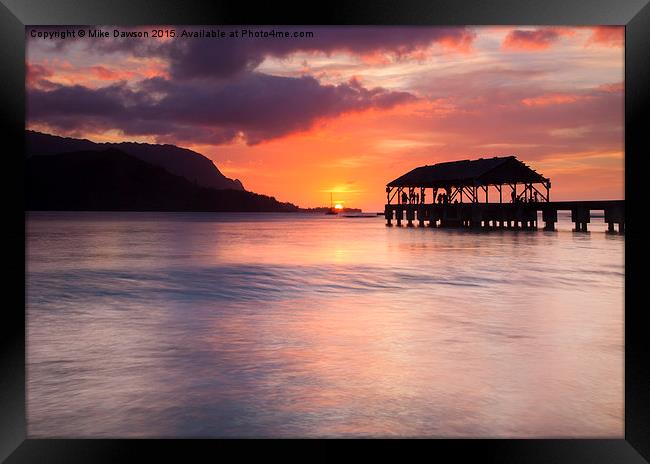 Hanelei Pier Sunset Framed Print by Mike Dawson