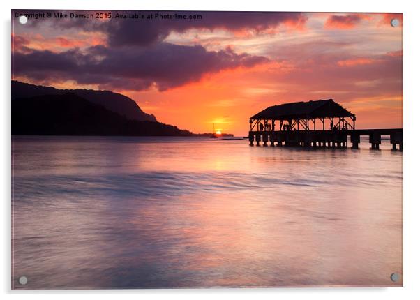 Hanelei Pier Sunset Acrylic by Mike Dawson