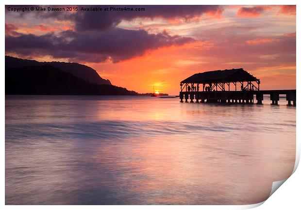 Hanelei Pier Sunset Print by Mike Dawson