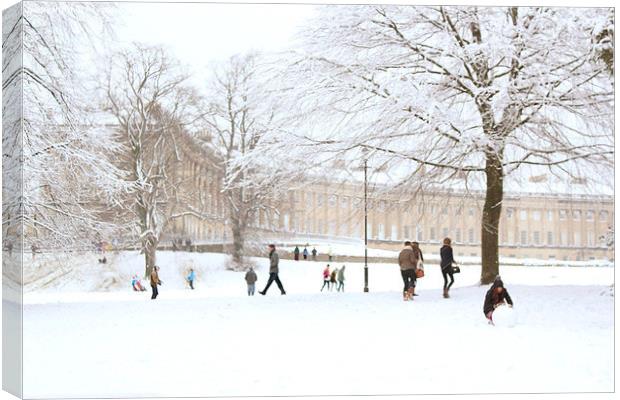  Royal Crescent Fun in the Snow Canvas Print by Alyson Fennell