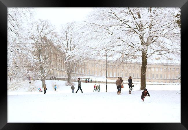  Royal Crescent Fun in the Snow Framed Print by Alyson Fennell