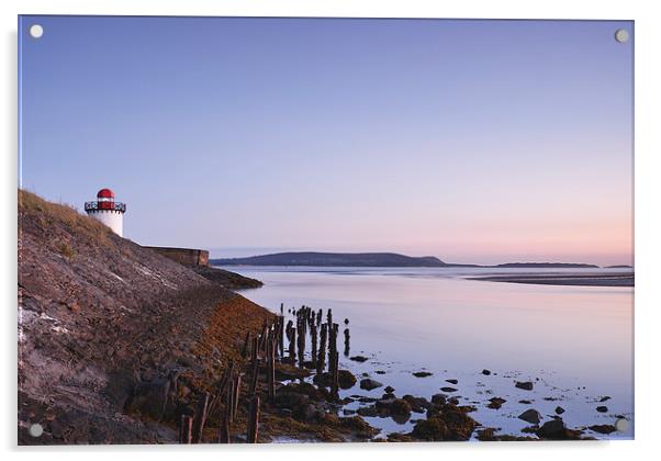 Burry Port lighthouse at twilight. Wales, UK. Acrylic by Liam Grant
