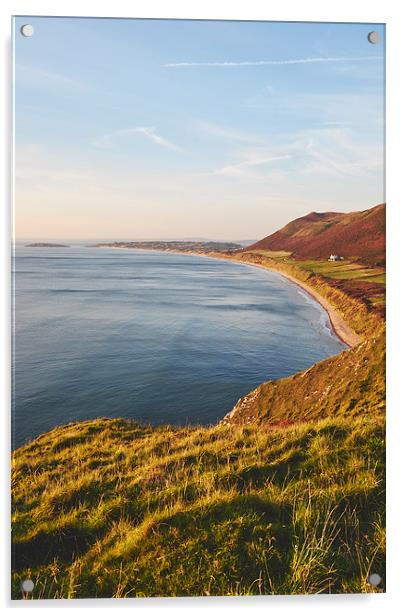  Rhossili beach at sunset. Wales, UK. Acrylic by Liam Grant