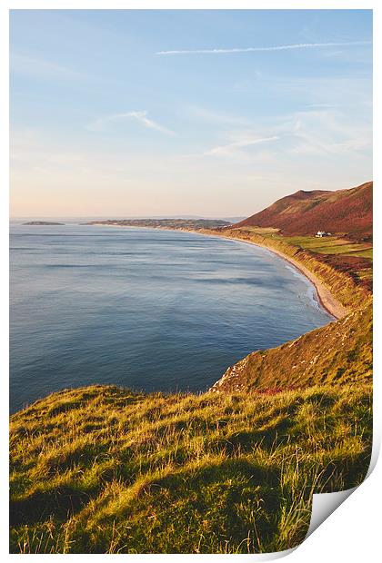  Rhossili beach at sunset. Wales, UK. Print by Liam Grant