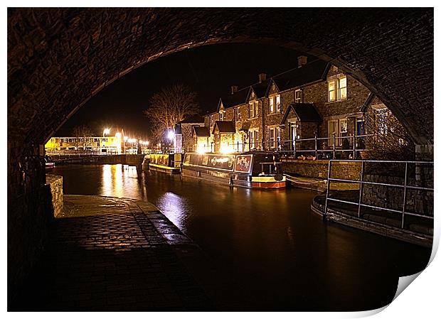 Nightime on the canal Print by David (Dai) Meacham