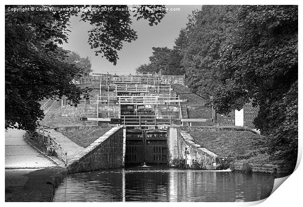  Bingley Five Rise Locks Yorkshire 2 BW Print by Colin Williams Photography