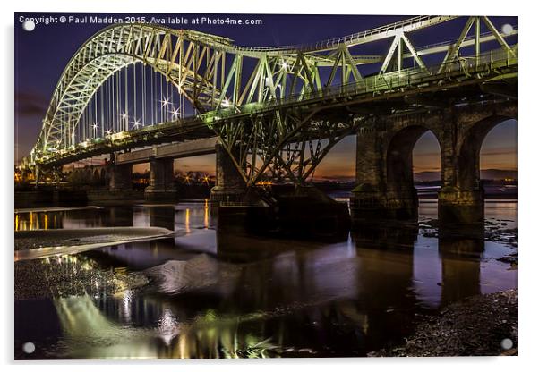 Runcorn Bridge At Night Acrylic by Paul Madden