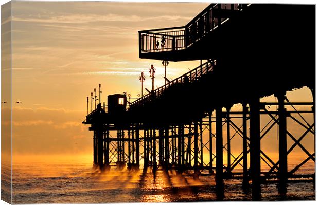 Mist at Sunrise by Teignmouth Pier Canvas Print by Rosie Spooner