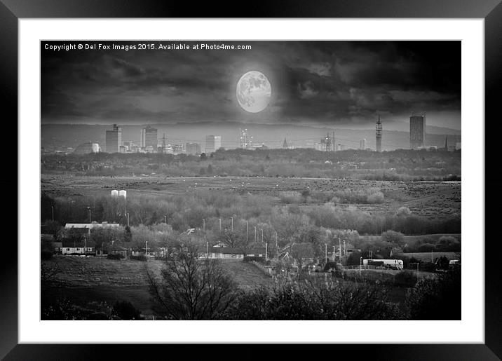 manchester city and moon Framed Mounted Print by Derrick Fox Lomax