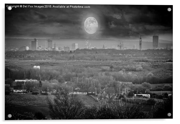 manchester city and moon Acrylic by Derrick Fox Lomax