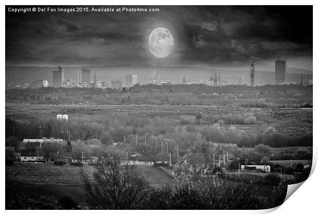 manchester city and moon Print by Derrick Fox Lomax