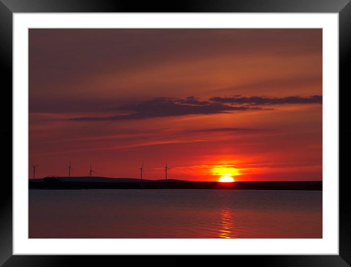 Wind turbines at sunset  Framed Mounted Print by chris smith