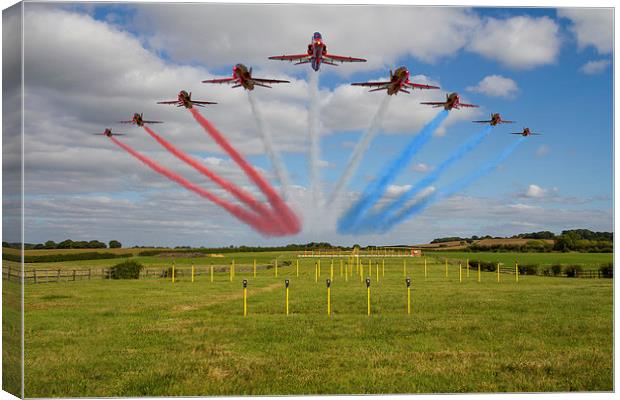  Red Arrows running in at Brize Canvas Print by Oxon Images