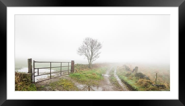 Thick fog on a country lane. Framed Mounted Print by chris smith
