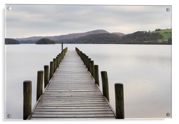 Wooden jetty  in the lake district. Acrylic by chris smith