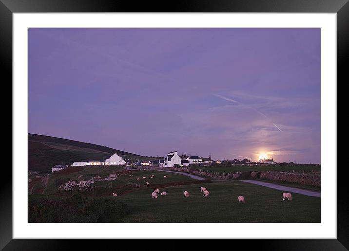Moon rising behind Rhossili. Wales, UK. Framed Mounted Print by Liam Grant