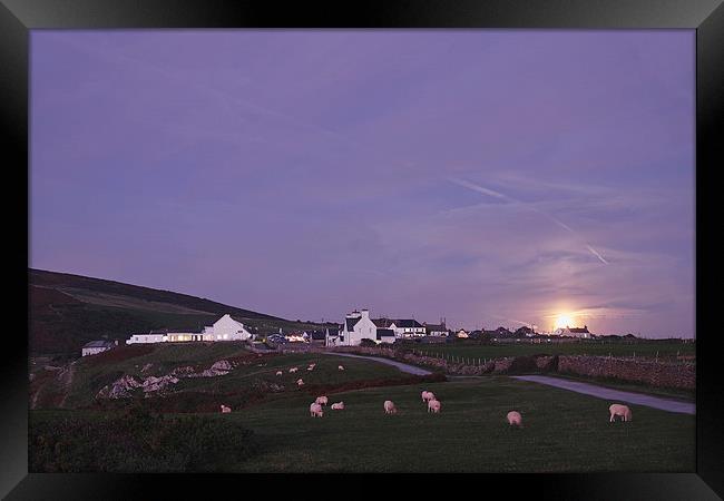 Moon rising behind Rhossili. Wales, UK. Framed Print by Liam Grant