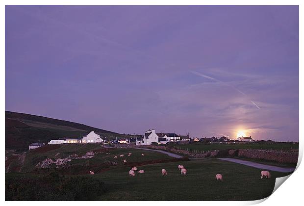 Moon rising behind Rhossili. Wales, UK. Print by Liam Grant