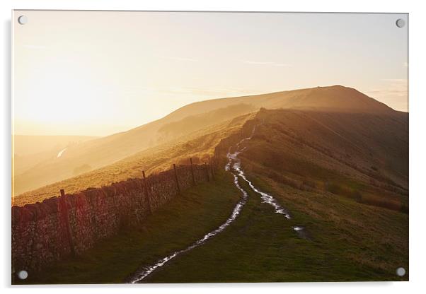 Rushup Edge at sunset. Derbyshire, UK. Acrylic by Liam Grant