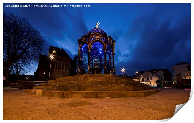  Blue hour Fountain Print by Clive Rees