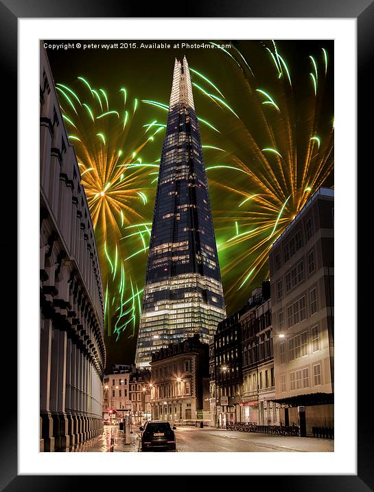  fireworks and the shard Framed Mounted Print by peter wyatt