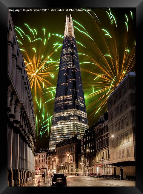  fireworks and the shard Framed Print by peter wyatt