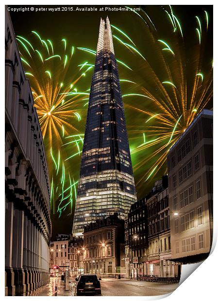  fireworks and the shard Print by peter wyatt