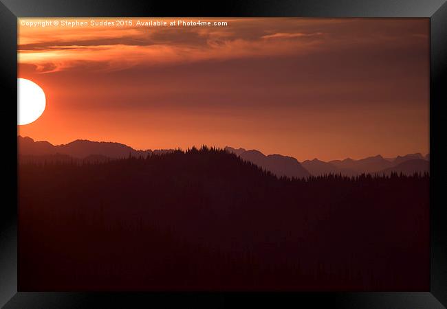 Setting Sun Over Coast Mountain Range Framed Print by Stephen Suddes