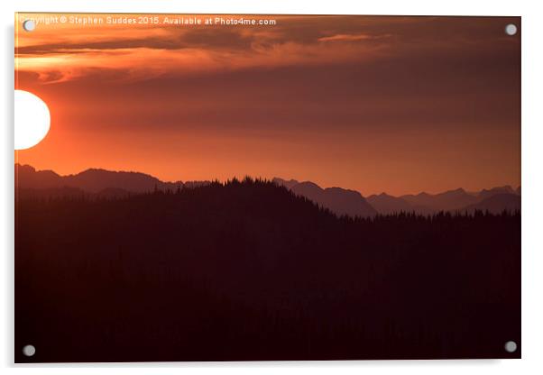 Setting Sun Over Coast Mountain Range Acrylic by Stephen Suddes