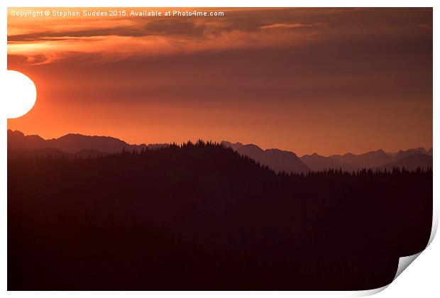 Setting Sun Over Coast Mountain Range Print by Stephen Suddes