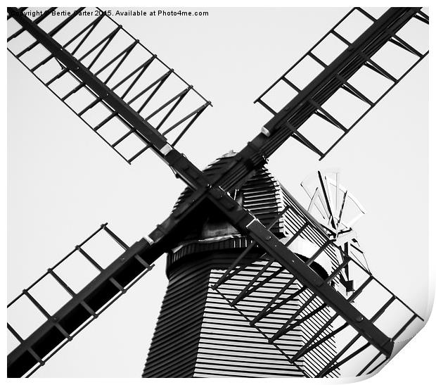 Black and White Windmill Print by Bertie Carter