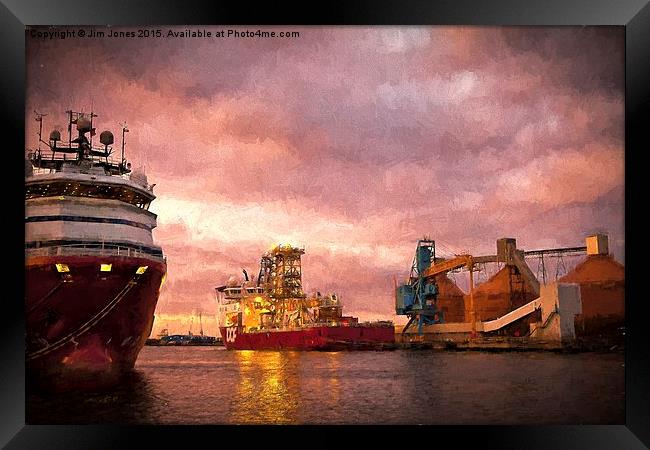  Port of Blyth at dusk with Artistic Filter Framed Print by Jim Jones