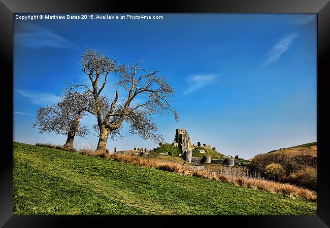  Corfe Castle through the trees Framed Print by Matthew Bates