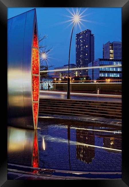 Sheaf Square Water Feature and City Centre  Framed Print by Darren Galpin