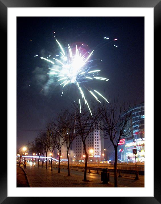 City fireworks Framed Mounted Print by Simone Mckenzie