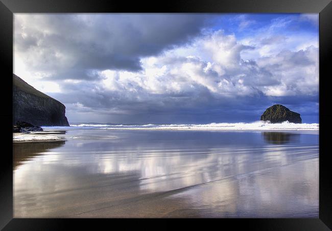 Reflections Trebarwith Strand Cornwall Framed Print by David Wilkins