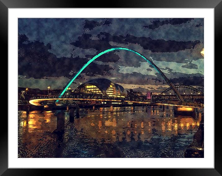  Newcastle Upon Tyne Digital Water Color Painting Framed Mounted Print by Tanya Hall