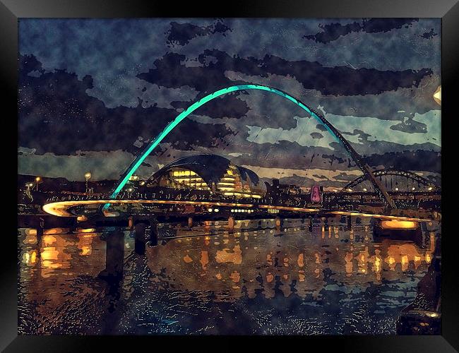  Newcastle Upon Tyne Digital Water Color Painting Framed Print by Tanya Hall