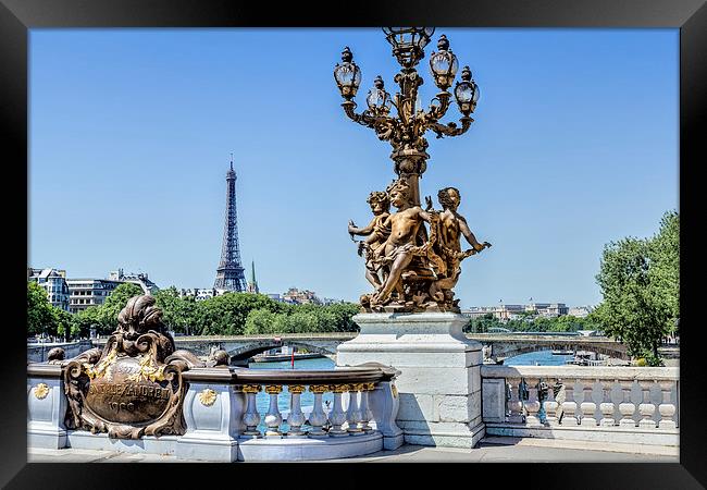 Paris, Eiffel Tower from the Pont Alexandre bridge Framed Print by Kevin Tate