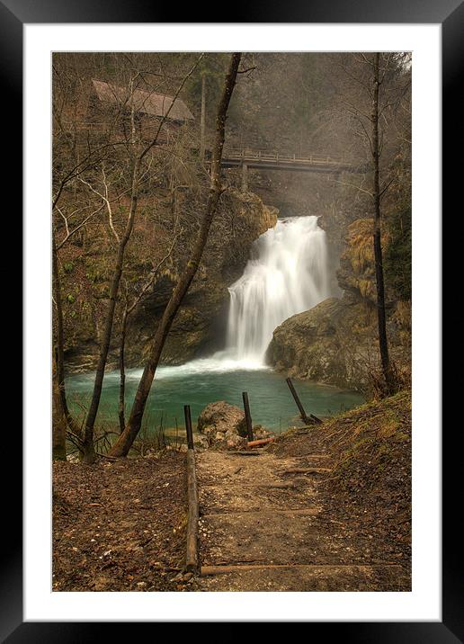 Sum Waterfall in Vintgar Gorge, near Bled, Sloveni Framed Mounted Print by Ian Middleton