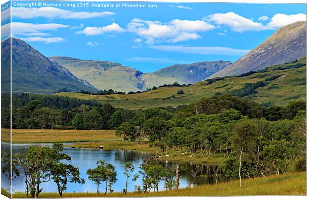 A  view to Sunlit Scottish Mountains Canvas Print by Richard Long