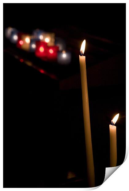 Candles burning in Eglise Saint Pierre d'Arène. Print by Ian Middleton