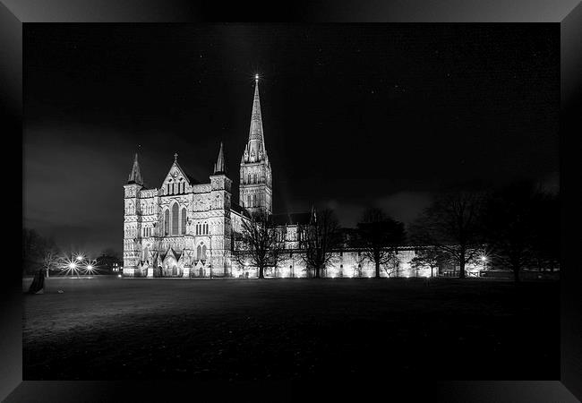 Salisbury Cathedral Floodlit Framed Print by Paul Chambers