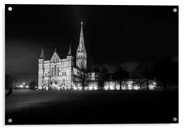 Salisbury Cathedral Floodlit Acrylic by Paul Chambers