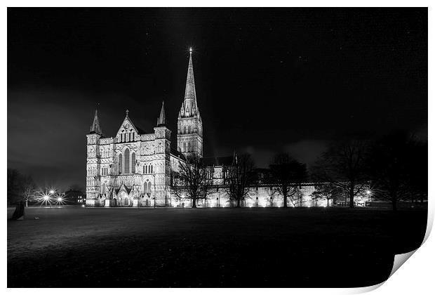 Salisbury Cathedral Floodlit Print by Paul Chambers